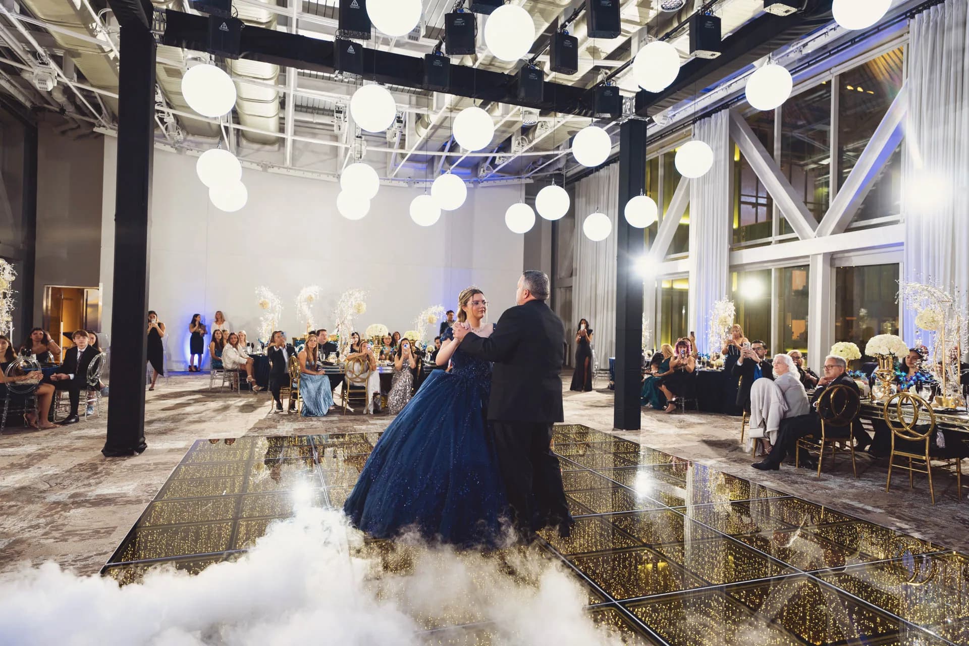 Dancing on a cloud first dance effect over an Orlando wedding dance floor