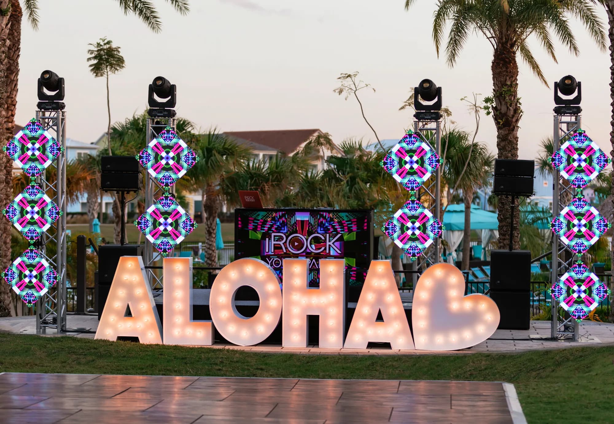 LED video wall backing a stage at an Orlando corporate production