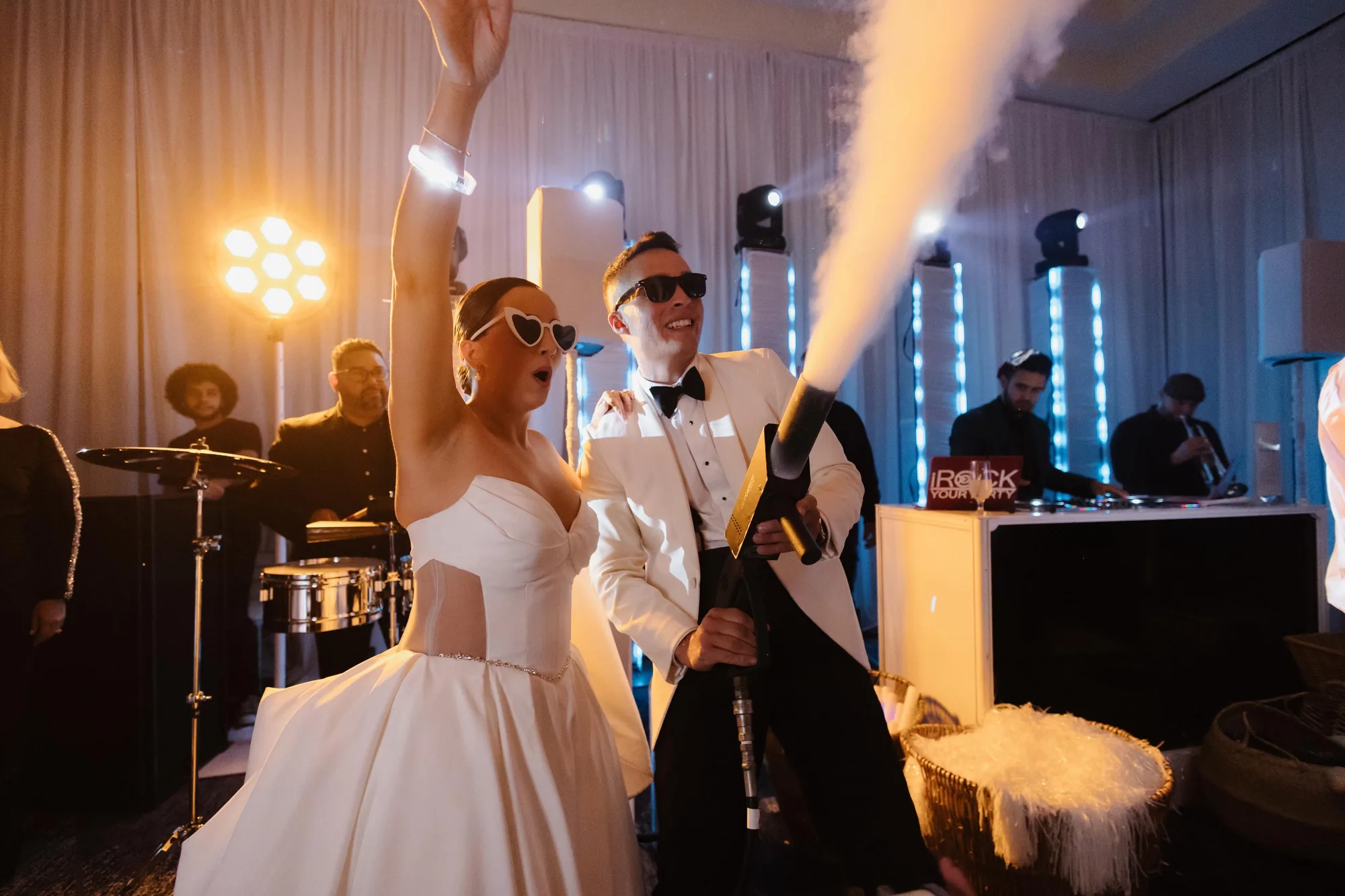 Guests celebrating with cold sparks during an Orlando wedding reception