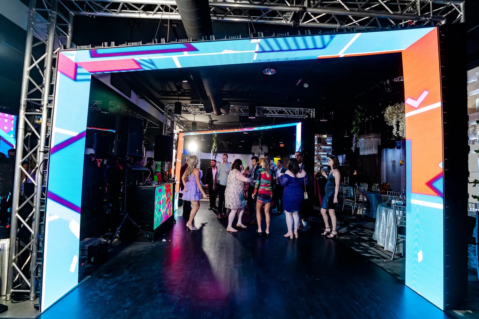LED video wall entrance tunnel built for an Orlando reception